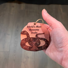 Load image into Gallery viewer, Worlds Most Awesome Snake Snake - Cedar Ornament