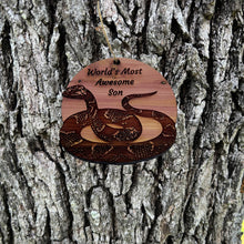 Load image into Gallery viewer, Worlds Most Awesome Son Snake - Cedar Ornament