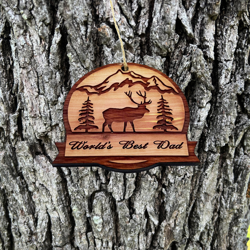 Worlds best dad ELK - Cedar Ornament