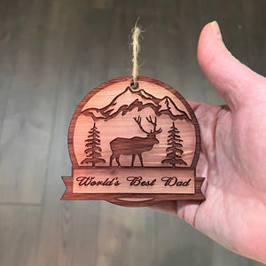 Worlds best dad ELK - Cedar Ornament