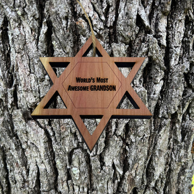 Worlds most awesome Grandson Star of David - Cedar Ornament