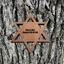 Load image into Gallery viewer, Worlds most awesome Son-in-Law Star of David - Cedar Ornament