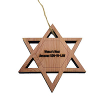 Load image into Gallery viewer, Worlds most awesome Son-in-Law Star of David - Cedar Ornament