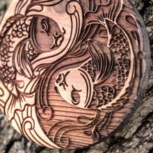 Load image into Gallery viewer, Yin Yang Koi Fish - Raw Cedar Ornament 3x3in