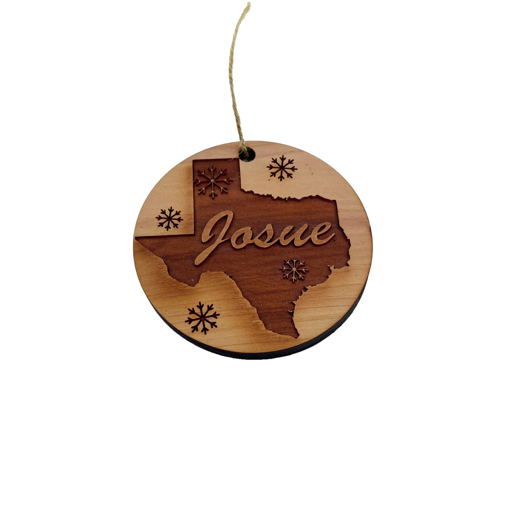 custom PERSONALIZED Texas With Snow flakes - Raw Cedar Ornament