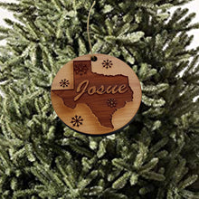 Load image into Gallery viewer, custom PERSONALIZED Texas With Snow flakes - Raw Cedar Ornament