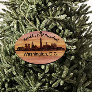 worlds Best President Washington DC  - Cedar Ornament