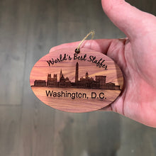 Load image into Gallery viewer, worlds Best Staffer Washington DC  - Cedar Ornament